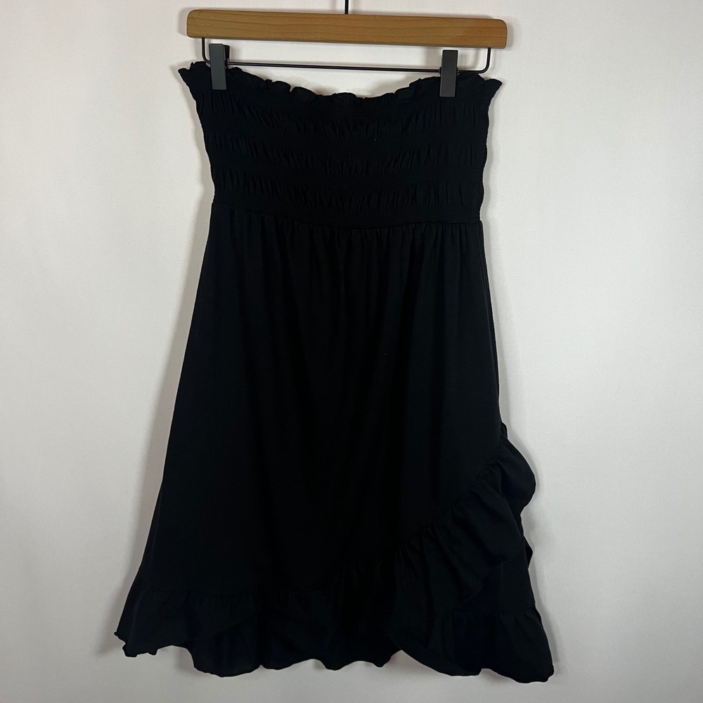 Y2K OP Dress Large Black Tube Top Layered Ruffle Strapless Mini Early 2000s Boho